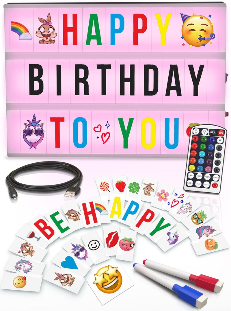 tricase Cinema Light Box with Letters â€“ Marquee Color Changing Light Box Sign with 386 Black & Color Letters & Emoji & 2 Markers- Premium Light Up Letter Board â€“ 16 Dimmable Remote-Controlled Colored Options - Image 1